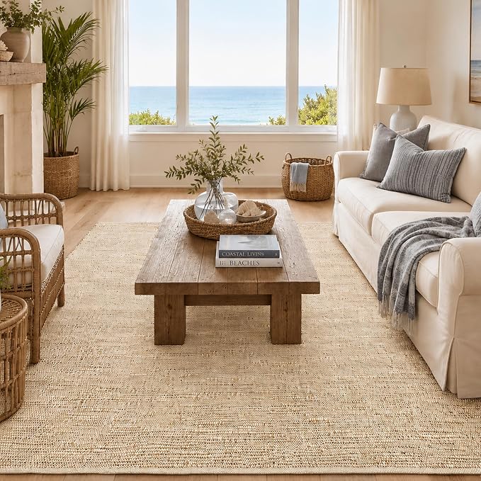 Chardin home 6x9 Jute Cotton Hand Woven Area Rug, Natural Jute Gray Charcoal Braided Boho Farmhouse Rug, Reversible Rustic Natural Fiber Carpet for Living Room Bedroom Dining Room