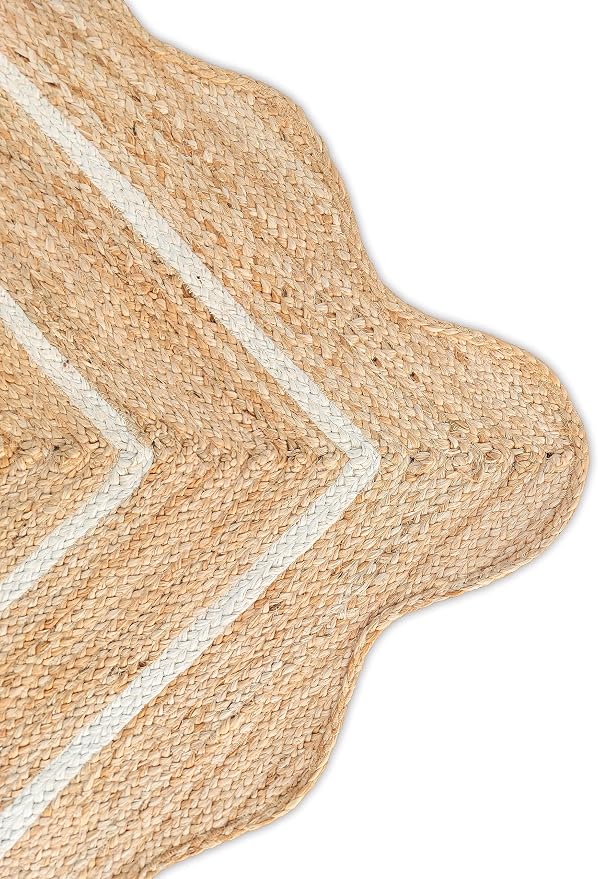 Wave Scalloped Natural Jute Runner, Off White (2'6"x16'): Boho Farmhouse Entryway Scallop Rug
