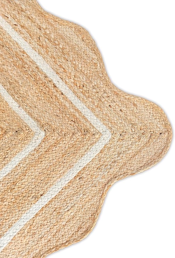 Wave Scalloped Natural Jute Rug - Boho Entryway Runner, Farmhouse Scallop, Off White (8'x10')