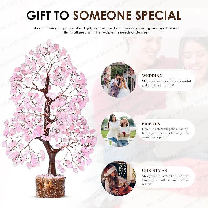 Crocon® Rose Quartz Crystals Tree, Birthday Gifts for Women & Men, Pink House Decor for Shelf, Healing Crystals Spiritual Gift, House Warming Gift New Home, Birthday Gifts - Mom, Sister & Girlfriend