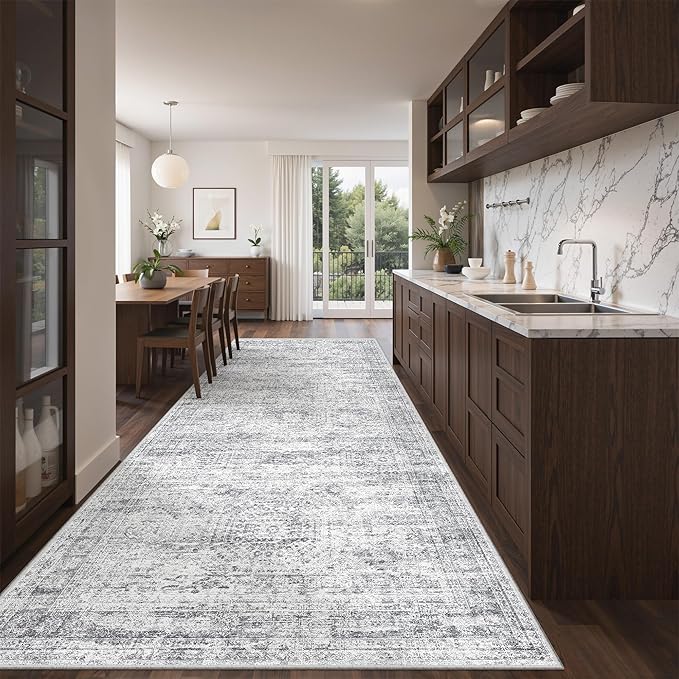 4x10 Runner Rug Non Slip,Washable Hallway Runner Rug,Grey | Area Rugs for Kitchen,Entryway,Bedroom,Bathroom,Nursery Room,Thin,Soft Runner Rug,Stain Resistant Indoor Carpet
