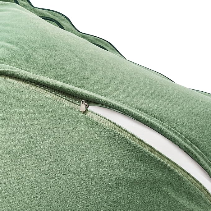 MONDAY MOOSE Decorative Throw Pillow Covers Cushion Cases, Set of 2 Soft Velvet Scalloped Wavy Edge Designs, Mix and Match for Home Decor, Pillow Inserts Not Included (20x20 inch, Green/Light Green)