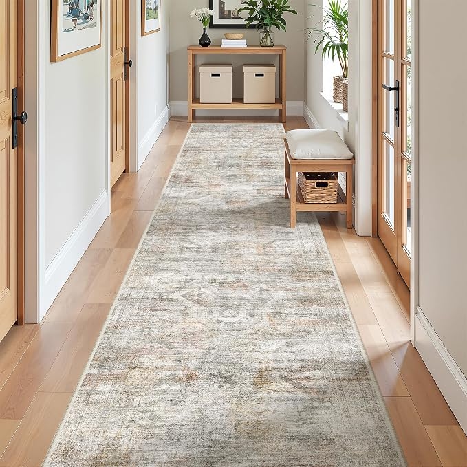 2x10 Runner Rug Non Slip,Washable Hallway Runner Rug,Green | Long Neutral Rugs for Kitchen,Entryway,Bedroom,Bathroom,Laundry Room,Thin,Soft Runner Rug,Stain Resistant Indoor Carpet