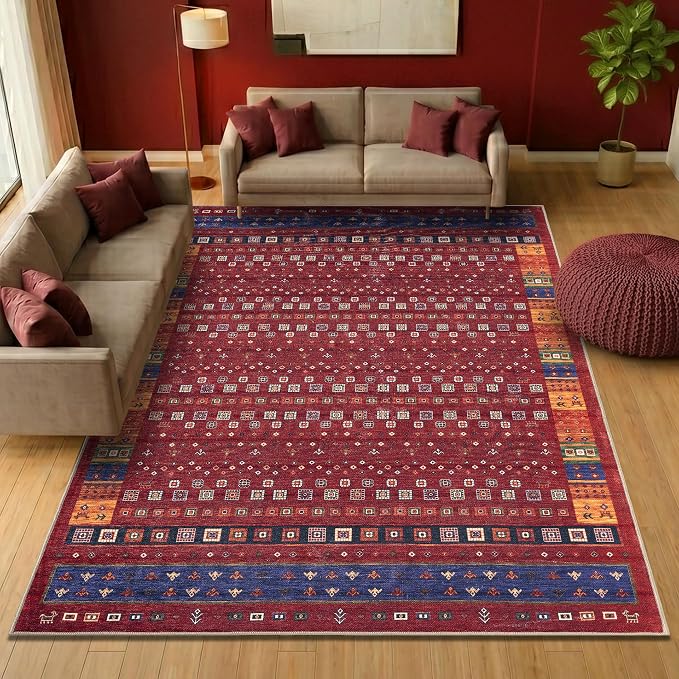 Keen Home Design 8x10 Rug - Machine Washable Area Rug with Non-Slip Backing, Ideal for Living Room, Dining Room, Bedroom - Vintage, Easy Clean, Durable, Low Pile Rug - (8' x 10')