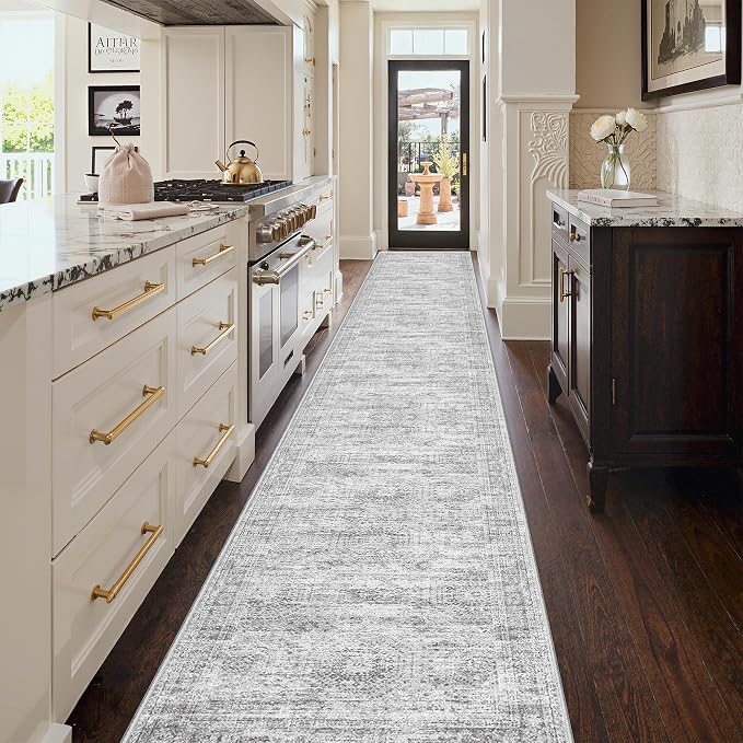 3x20 Runner Rug Non Slip,Washable Hallway Runner Rug,Grey | Extra Long Runner Rugs for Hallway,Entryway,Bedroom,Living Room,Dining Room,Thin,Soft Rug,Stain Resistant Indoor Carpet