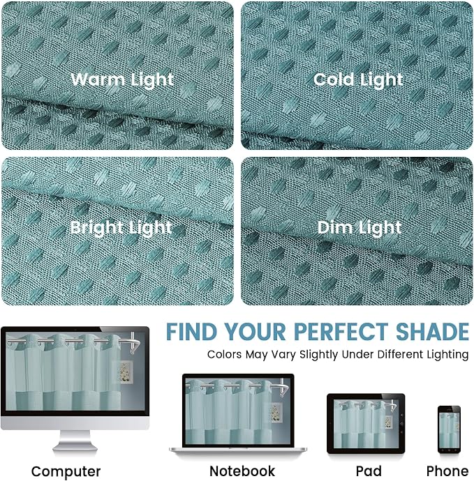 EUTXL Heavyweight Teal No Hook Shower Curtain with Snap in Liner,256GSM Waffle Weave Shower Curtains for Bathroom,71W x 74H
