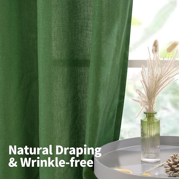 YoungsTex Forest Green Linen Curtains for Living Room 72 Inches Length, Light Filtering Drapes Privacy with Grommet for Bedroom Dining Room Farmhouse Spring Decorative, 2 Panels, 52 X 72 Inch