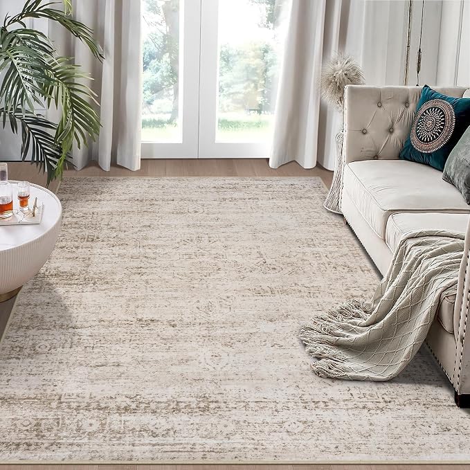 6x9 Area Rugs for Living Room Rug Washable: Modern Rug for Dining Room Bedroom Carpet Non Slip Low Pile 6 by 9 Indoor Abstract Nursery Home Office Beige Ivory