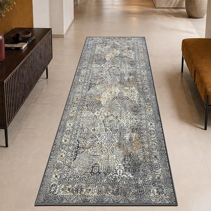 Keen Home Design 30"x84" Rug - Machine Washable Runner Rug with Non-Slip Backing, Ideal for Hallway, Entryway, Kitchen, Laundry Room - Vintage, Easy Clean, Durable, Low Pile Rug - (2'6" x 7')