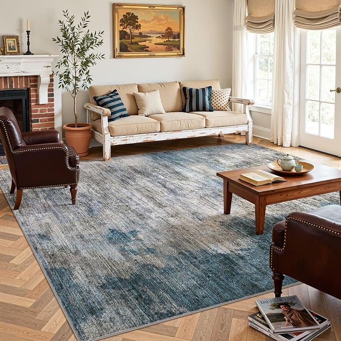 DMOYEST 9x12 Area Rug for Living Room, Washable & Non Slip Large Indoor Carpet, Kid & Pet Friendly Soft Thin Low Pile Abstract Rug for Bedroom and Office - Dark Grey