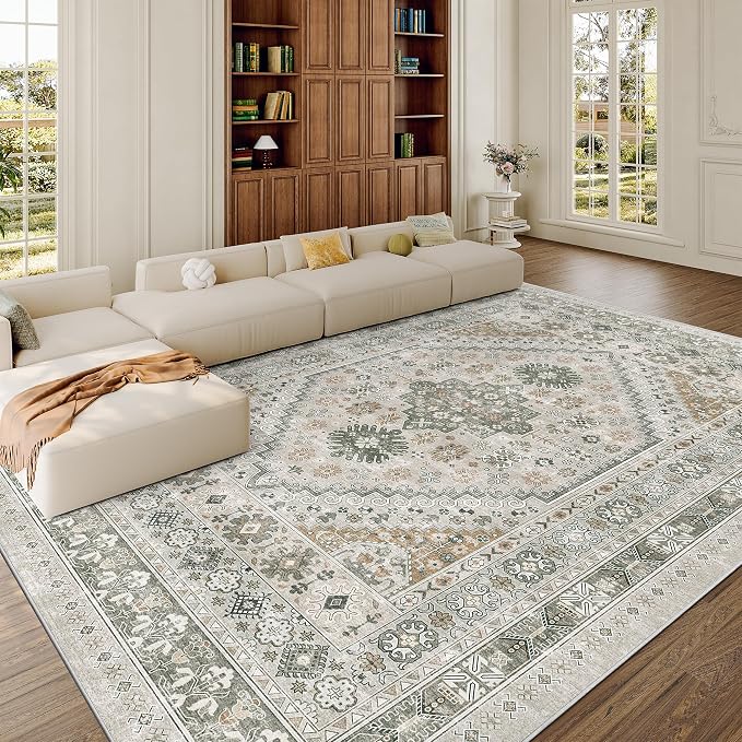 zesthome 8x10 Area Rugs for Living Room,Non-Slip Backing Washable Rugs,Vintage Large Area Rug，Stain Resistant Home Decor Rug (Brown/Grey,8'x10')