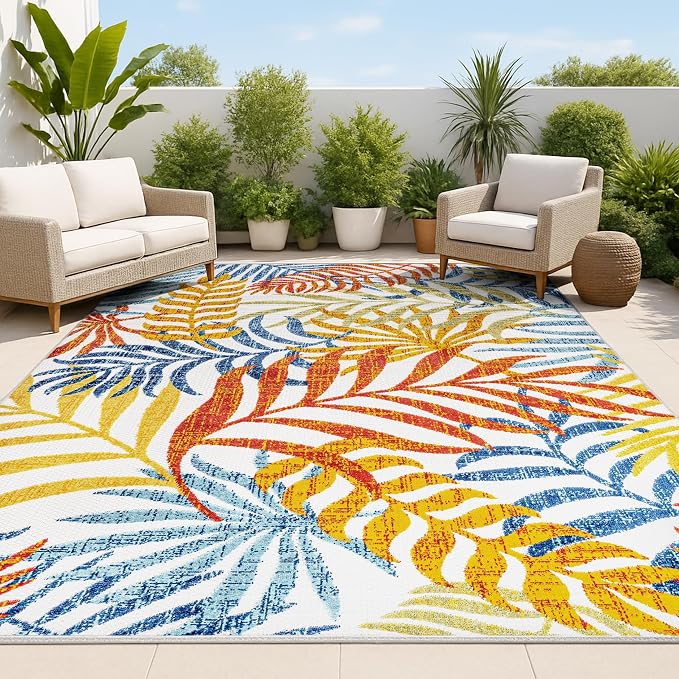 JONATHAN Y Tropics Palm Leaves Indoor Outdoor Area Rug 3X5 Cream/Orange | Ships Rolled, Durable Flat Weave, Lays Flat for Backyard, Patio, Porch, Easy-Cleaning, High Traffic,Pet-Friendly,Non-Shedding