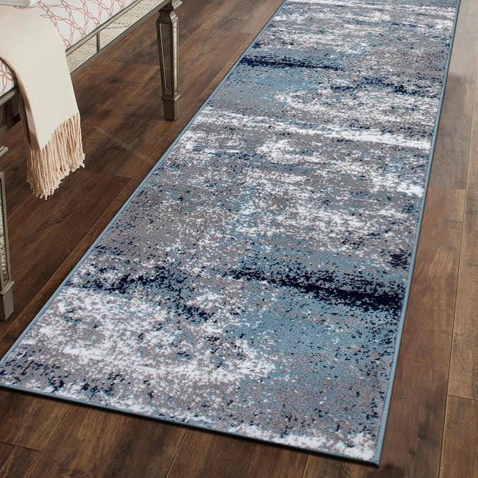 Rugshop Watercolor Distressed Modern Bohemian Runner Rug Blue 2'7" x 6'