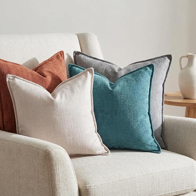 12x20 Inches Throw Pillow Covers Set of 4 Soft Textured Chenille Decorative Cushion Cases for Couch Sofa Bed Modern Farmhouse Neutral Accent Covers with Hidden Zipper Colorful