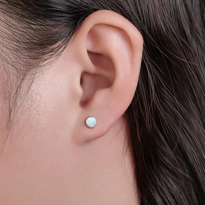 limerencia 18G Hypoallergenic Titanium Opal Threadless Nose Stud Earrings, 2PC Flat Back Push in Stud Earrings Labret Medusa Monroe Helix Cartilage Tragus Conch Piercing Jewelry for Women Men