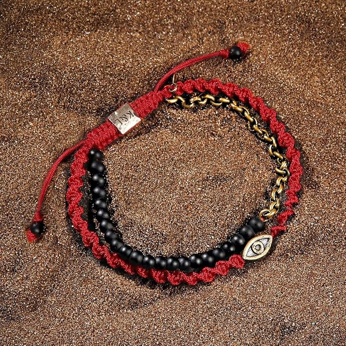 KARMA AND LUCK - Spiritual Strength - Men's Red String Adjustable Bracelet Handmade in Bali