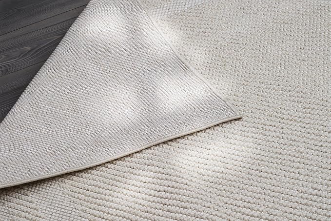 CAMILSON Micro Loop Rug 5x7 Modern Luxury Bordered Area Rugs Soft High and Low Pile Stain Resistant Easy-Cleaning Non-Shedding for Living Room Office Indoor Carpet (5 x 7 / White)