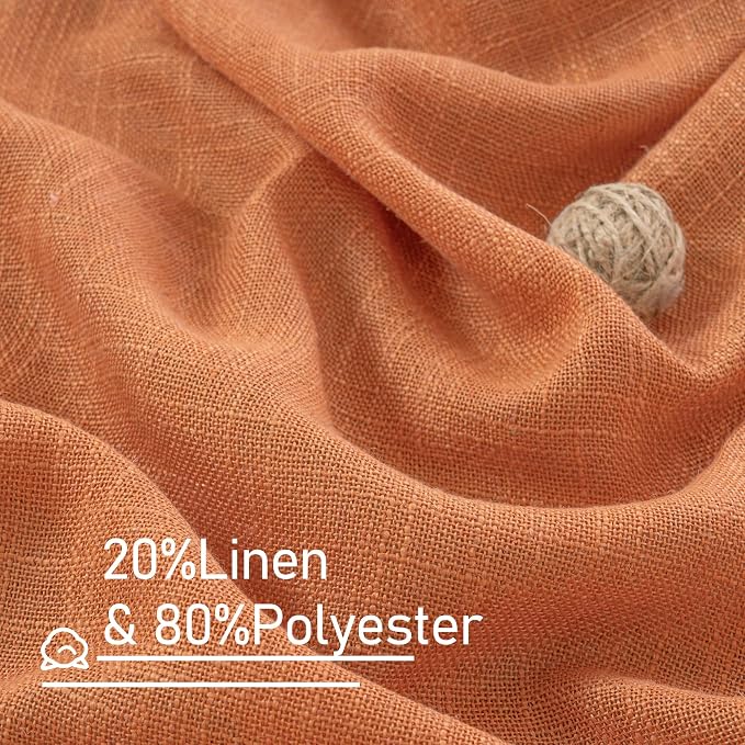 LAMIT Burnt Orange Linen Boho Curtains 80 inch Length 2 Panels, Light Filtering Semi Sheer Panels Back Tab and Rod Pocket Neutral Drapes for Bedroom/Living Room, 34 x 80 Inch