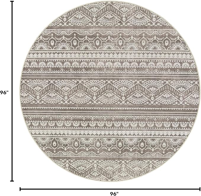 Tortania 8' Round Area Rug Living Room Rugs - Washable Large Soft Neutral Boho Moroccan Bohemian Farmhouse Rug Indoor Floor Carpet for Bedroom Under Dining Table Home Office Decor - Dark Brown