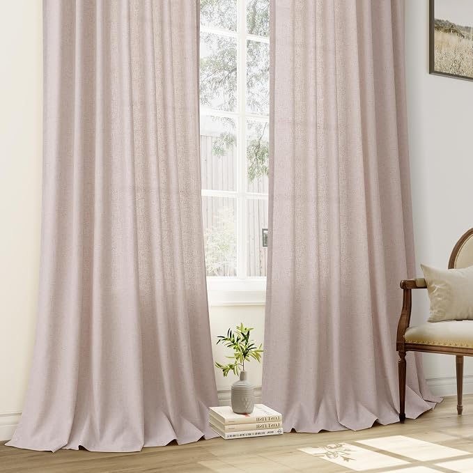 Aersas Oatmeal Pinch Pleat Linen Curtains 96 Inch Length 2 Panels Set for Bedroom Dinging Room Semi Sheer Boho Farmhouse Neutral Window Curtains 96 Inches Long for Living Room Nursery 40x96