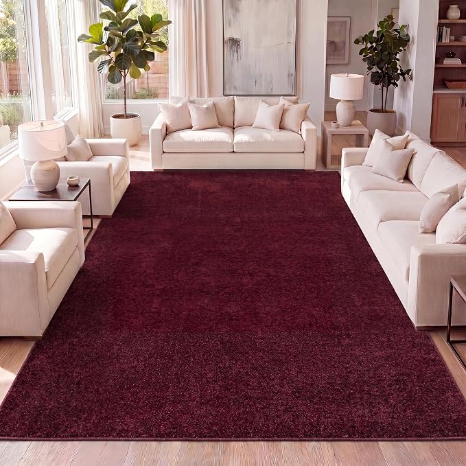 JONATHAN Y Haze Solid Low-Pile Dark Red Indoor Area Rug 9x12, Coastal,Bohemian,Minimalist,Classic, Easy-Cleaning for Living Room,Bedroom,Kitchen,Pet Friendly,Non-Shedding (SEU100Q-9)