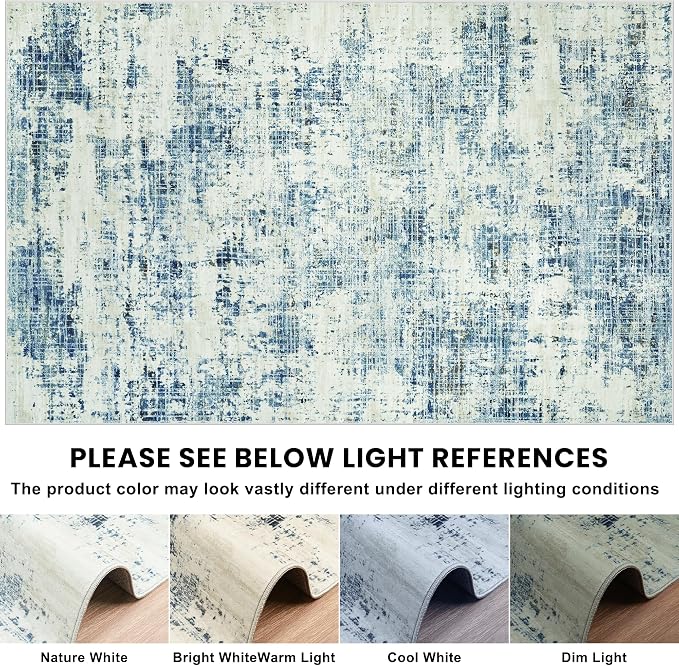 10x14 Area Rugs for Living Room Washable Rug: Anti-Skid Abstract Modern Living Room Rug Soft Thin Carpets Indoor Floor Non-Shedding Carpet for Bedroom Dining Farmhouse Nursery Blue Gray Gold