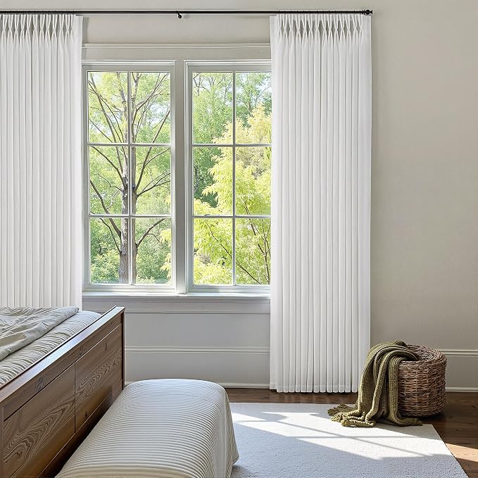 92 Inch Pleated Linen Curtains 2 Panels Set for Living Room Bedroom Beige White Cream Ivory Linen Textured Pinch Pleat Drapes Light Filtering Semi Sheer Curtains for Dining Room with Hooks Clips