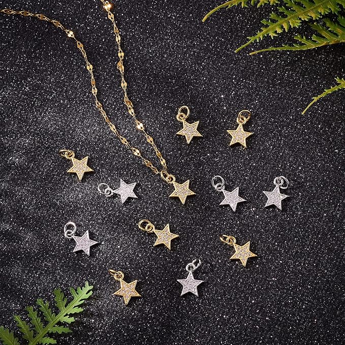 DanLingJewelry 20pcs Mini Star Pendants Cubic Zirconia Danity Star Charms CZ Stone Charms for DIY Earring Necklace Making Supplies
