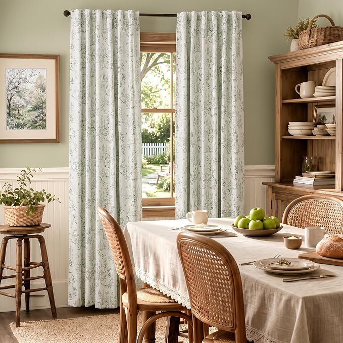 jinchan Green Floral Blackout Curtains Farmhouse 96 Inch Grommet 2 Panels | Room darkening,nursery kids bedroom,privacy,whimsical,cottagecore,bunny pattern,botanical,nature-inspired decor