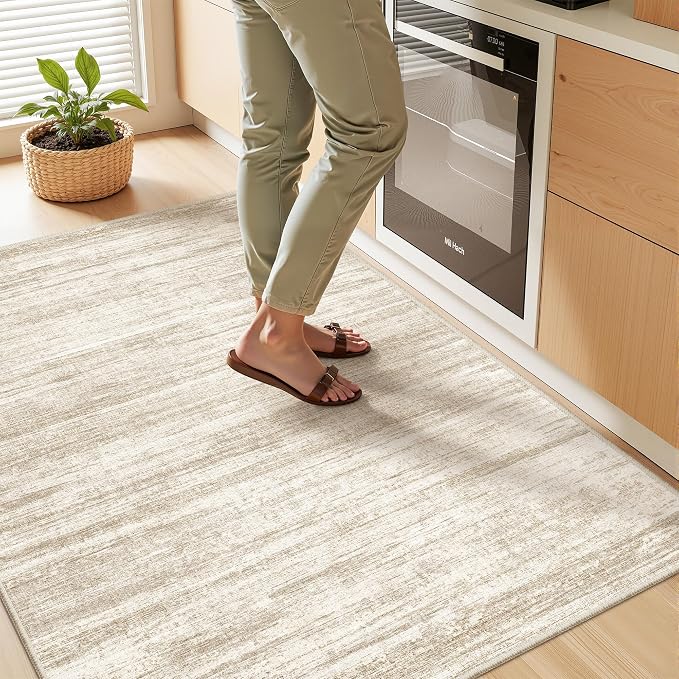 3x4 Rugs for Entryway,Washable Area Rug,Brown | Small Rug for Kitchen,Hallway,Bedroom,Bathroom,Thin,Soft, Neutral Rug,Stain Resistant Indoor Carpet,Non Slip