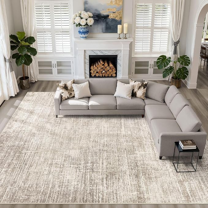 10x13 Area Rug Living Room: Washable Large Neutral Brown Rugs Abstract Soft Modern Stain Resistant Indoor Floor Non-Slip Carpet for Bedroom Nursery Kids Office Playroom Dining Room Under Table Home