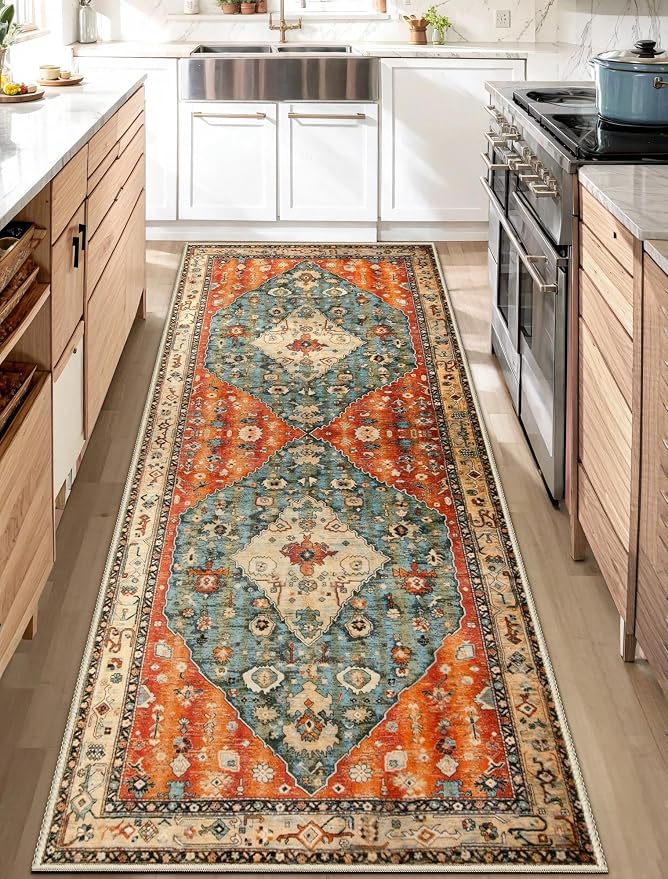 SERISSA Boho Washable Runner Rug, 2x6 Rug Non-Slip Tribal Hallway Kitchen Runner Rug Ultra Soft Print Distressed Vintage Floor Carpet for Bedroom Bathroom Laundry Living Room