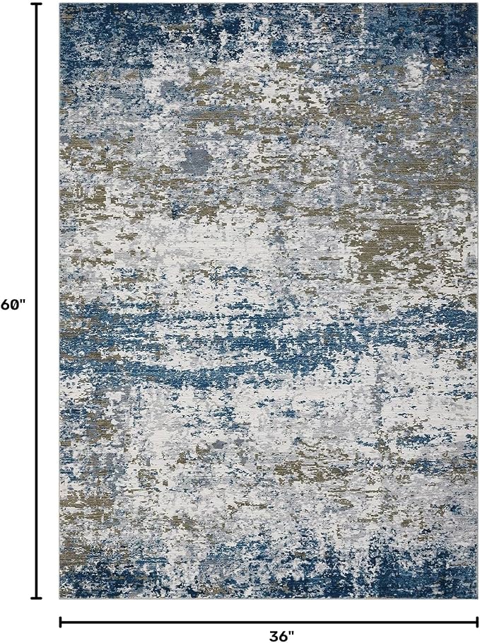 ROYHOME Modern Abstract Area Rug 3x5 Non Slip Non Shedding Rug Low Pile Stain Resistant for Bedroom Living Room,Navy