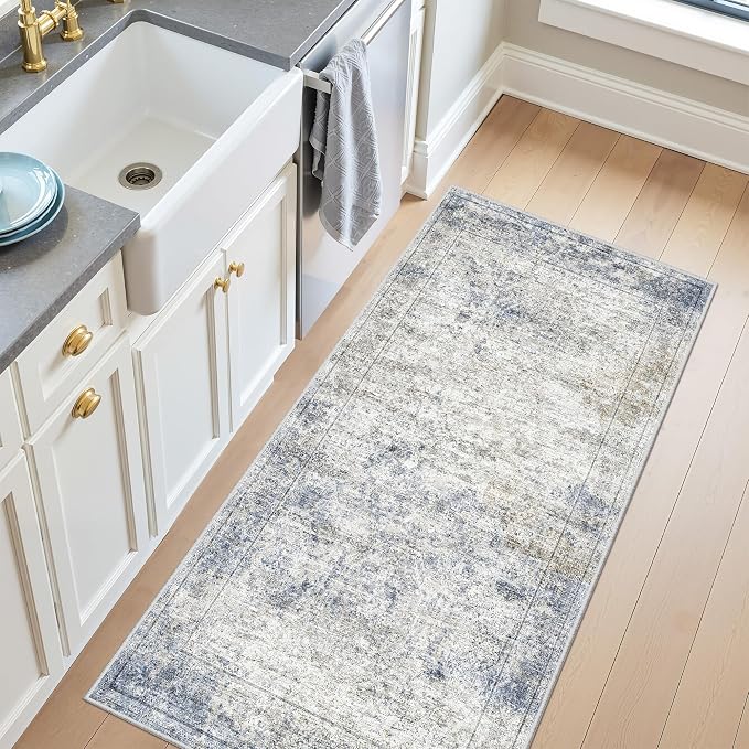 2x4 Rug Runners for Hallways Non Slip,Blue | Washable Rugs for Kitchen,Entryway,Bedroom,Bathroom,Nursery Room,Thin,Soft Runner Rug,Stain Resistant Indoor Carpet