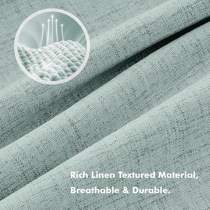 MIULEE 100% Blackout Linen Curtains 42 x 84 Inch Seafoam Green 2 Panels | Thermal Insulated, Room Darkening Drapes for Bedroom Living Room, Back Tab Rod Pocket Pinch Pleated, Solid Luxury Decor