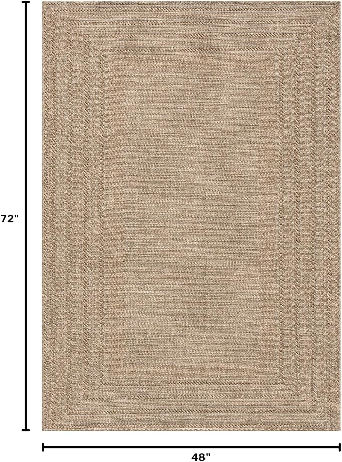 Berry Easy Jute Indoor Outdoor Rug, 4x6 Neutral Bordered Jute Look, Weather Resistant, Easy Care, Lightweight Outdoor Farmhouse Carpet for Patio, Porch, Living Room (4' x 6', Natural)