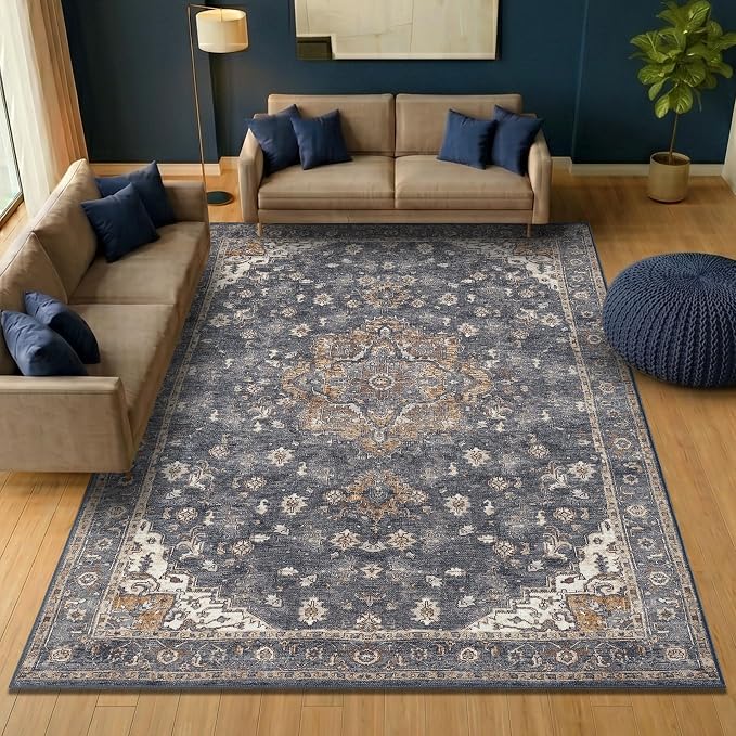 Keen Home Design 10x14 Rug - Machine Washable Area Rug with Non-Slip Backing, Ideal for Living Room, Dining Room, Bedroom - Vintage, Easy Clean, Durable, Low Pile Rug - (9'7" x 14')