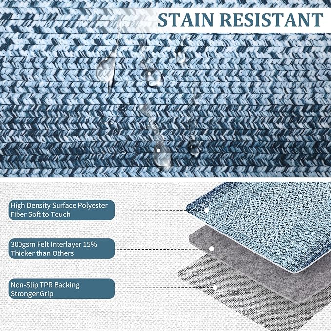 RUGSREAL Runner Rug 2x8 Machine Washable Hallway Runner Rug Entryway Long Runner Carpet Braided Printed Throw Mat Non Slip Kitchen Mat Living Room Rustic Carpet for Bedroom Dining Room, Blue