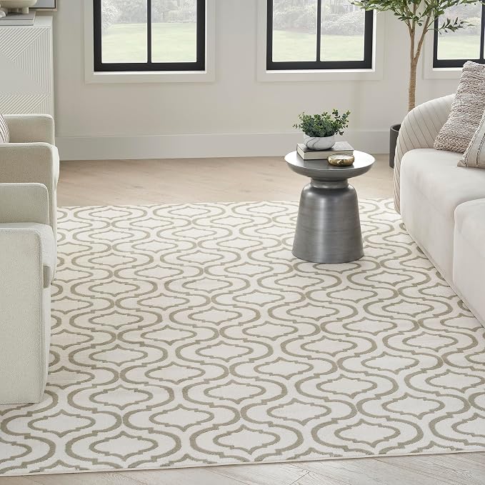 Nourison Home Jubilant 63x87 Indoor Transitional Fabric Rug in Ivory and Green