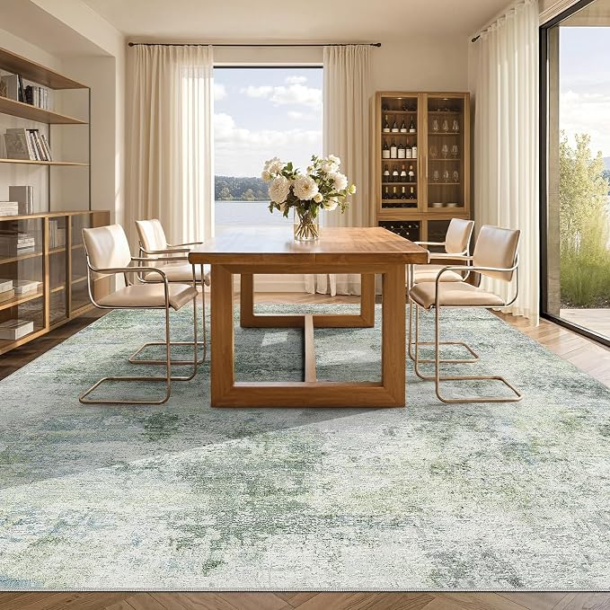 Tortania Area Rug Living Room Rugs - 8x10 Washable Large Soft Neutral Boho Moroccan Bohemian Farmhouse Rug Indoor Floor Carpet for Bedroom Under Dining Table Home Office Decor - Sage Green