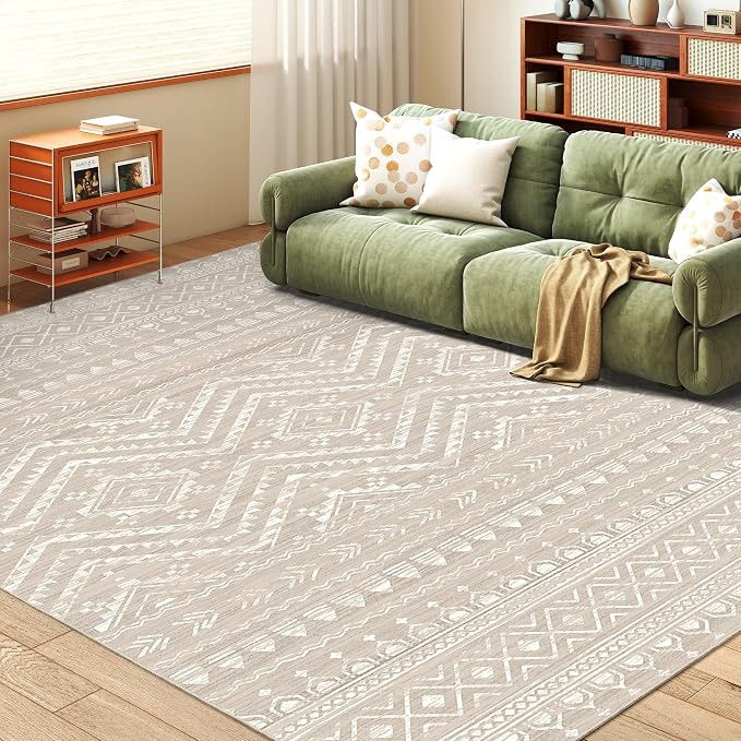 Miukiki 5x7 Area Rug for Living Room Moroccan Washable Rugs Non Slip Indoor Floor Carpet Foldable Large Soft Area Rug for Dining Room Bedroom with Low Pile(Brown,5'x7')