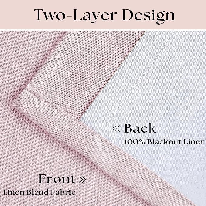 TWODRAPES Light Pink Linen 100% Black Out 120 Inch Curtains for Living Room | Pinch Pleated Back Tab Drapes, Thermal Insulated Full Black Out, Dusty Pink Curtains for Nursery Bedroom, W40xL120 2 Panels