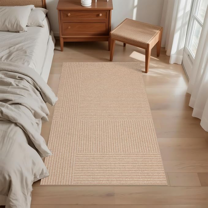 Non-Slip Jute Rug for Entryway: 3x5 Outdoor Mat - Beige Stripes | Safe Walking for Family All Day and Help with Cutting Slip Falls by 70%