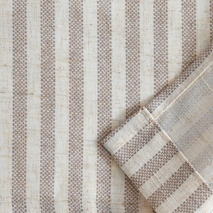 Vangao Taupe Grey Stripe Linen Tiers Curtains 24 Inch Farmhouse 2 Panels | Light Filtering, Semi Sheer, for Kitchen, Living room, Tickingstripe Drapes, Pinstripe, Window Treatments