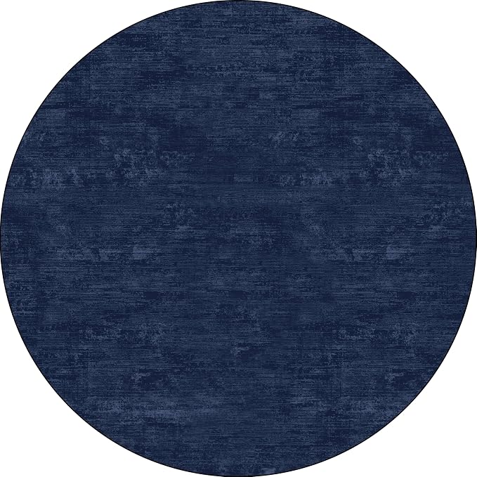 6 FT Washable Rug, Navy Blue Solid Round Rugs for Living Room & Bedroom | Stain-resistant & Non-slip backing,Low Pile Washable Large Carpet, Solid Vintage Style For High Traffic Areas(6 FT,Navy Blue)