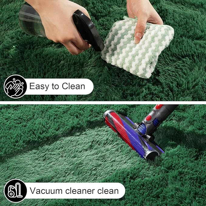 Dark Green Rugs for Bedroom, 3x5 Fluffy Area Rugs for Living Room, Small Fuzzy Shag Soft Non-Slip Carpet for Kids Girls and Boys Nursery Dorm Indoor Room Home Decor (3ft X 5ft, Dark Green)