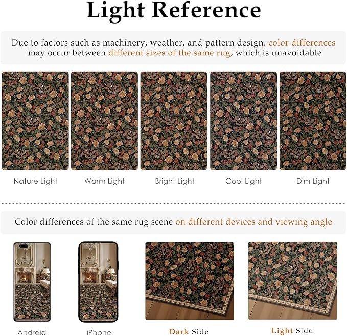 HUGEAR Retro 2x6 Runner Rugs Washable Hallway Rug Vintage Floral Throw Carpet Black Brown Stain Resistant Non Slip Low Pile for Home Aesthetic Modern Decor