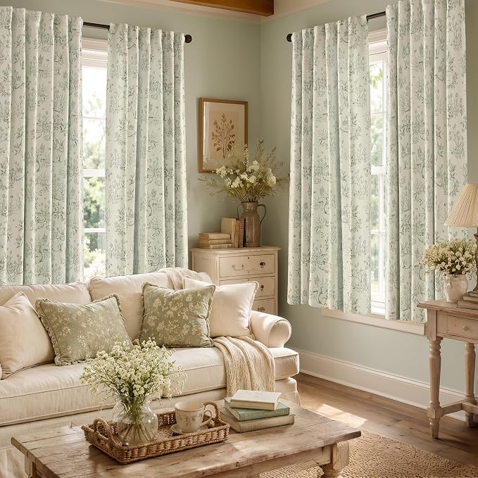 jinchan Green Blackout Curtains 72 Inch Whimsical Back Tab 2 Panels | Room darkening,nursery kids bedroom,privacy,whimsical,cottagecore,bunny pattern,botanical,nature-inspired decor