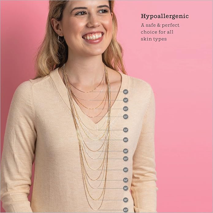 KEZEF 18K Gold Plated 925 Sterling Silver Box Chain Necklace for Women, 1mm Thin & Sturdy Italian Chain Necklace, Rose Gold & Silver Available, 15/16/18/20/22/24/30 Inch