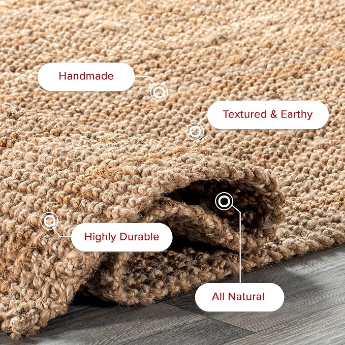Nuloom Ashli Hand Woven, Natural, 8' Square, Farmhouse, Jute, Soft and Textured, High Traffic, Stain Resistant, Easy Clean, Durable Area Rug for Bedroom, Living Room, Dining, Den, Foyer, Entryway